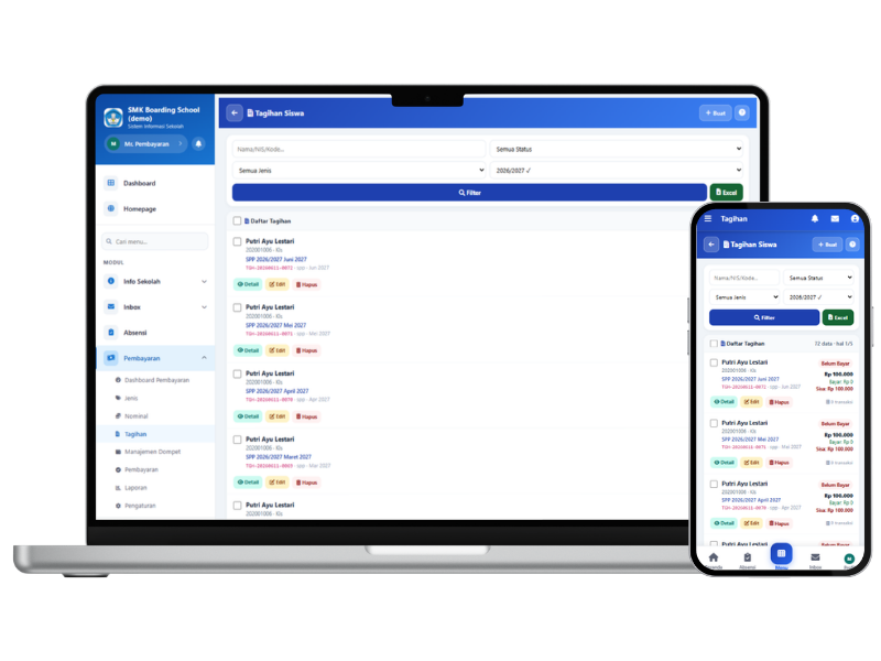 Screenshot Sistem Pembayaran SPP & Tagihan lainnya — SISAP